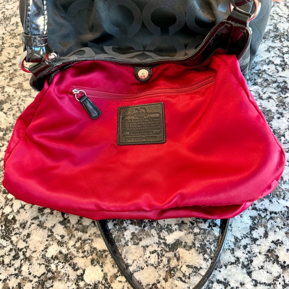 Coach Black Madison Op Art Sateen Maggie Shoulder Bag with Silver Accents - Picture 10 of 16